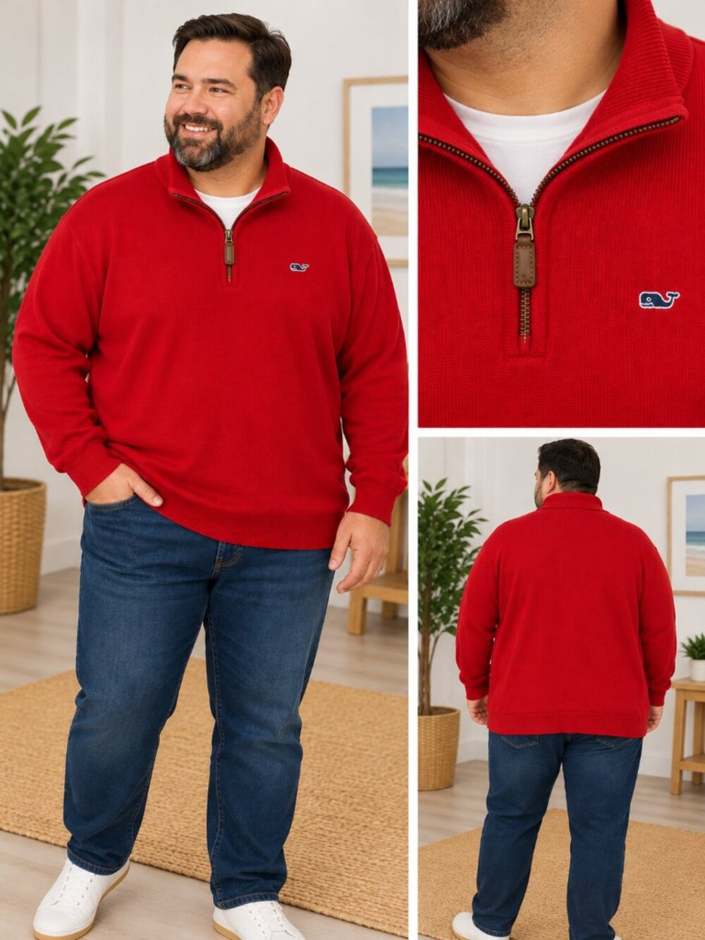 Vineyard Vines Men’s Quarter-Zip Sweater Red XXL